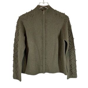 MERCER & MADISON Women's Medium Petite Lamb's Wool Deep Green Sweater Cardigan